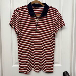 Tommy Hilfiger Striped Ribbed Zip Polo Shirt